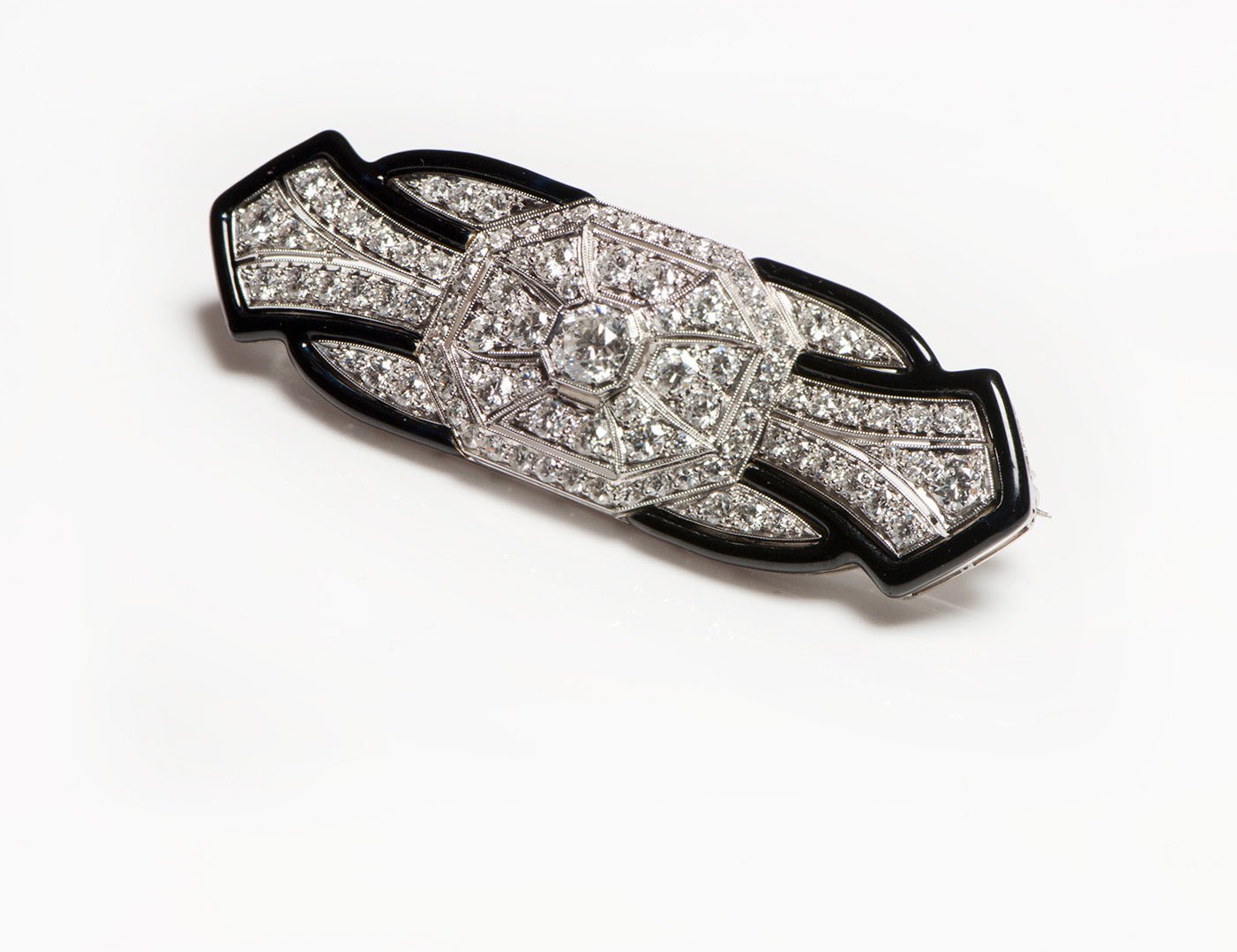 Art Deco Tiffany & Co. Platinum Enamel Diamond Brooch - DSF Antique Jewelry