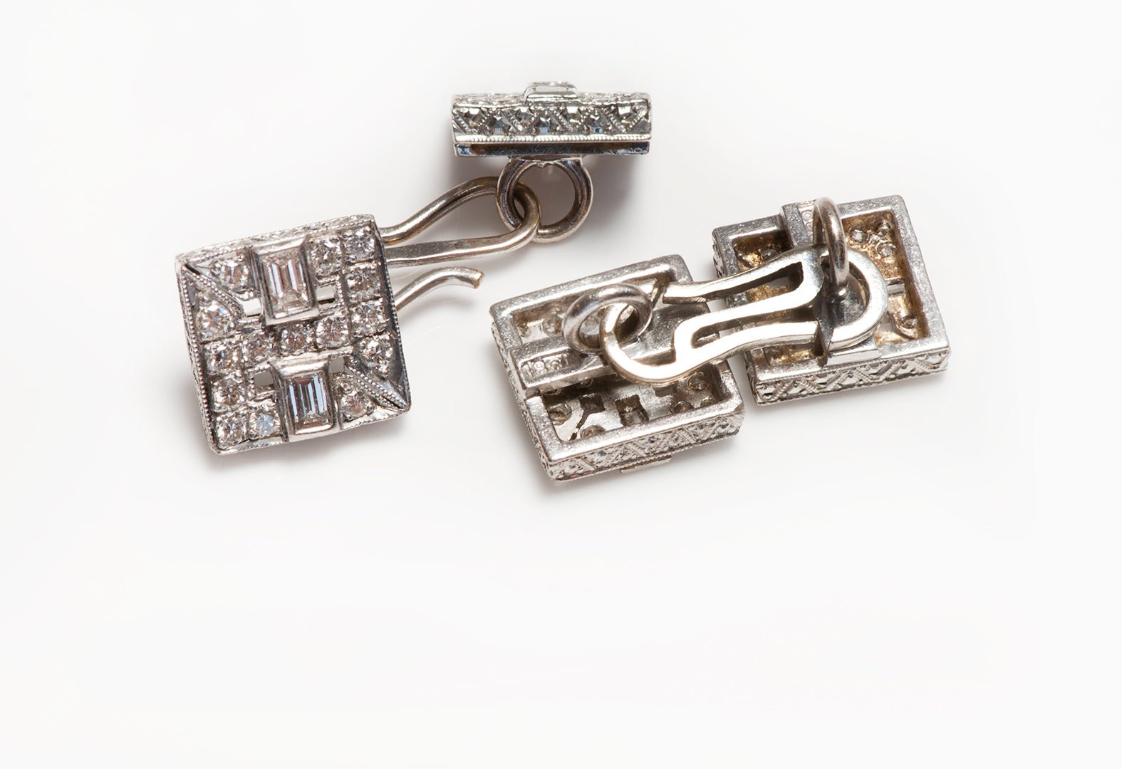 Art Deco White Gold Diamond Cufflinks - DSF Antique Jewelry