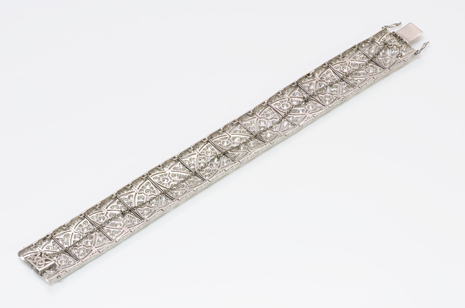 Art Deco Wide Platinum Diamond Bracelet - DSF Antique Jewelry
