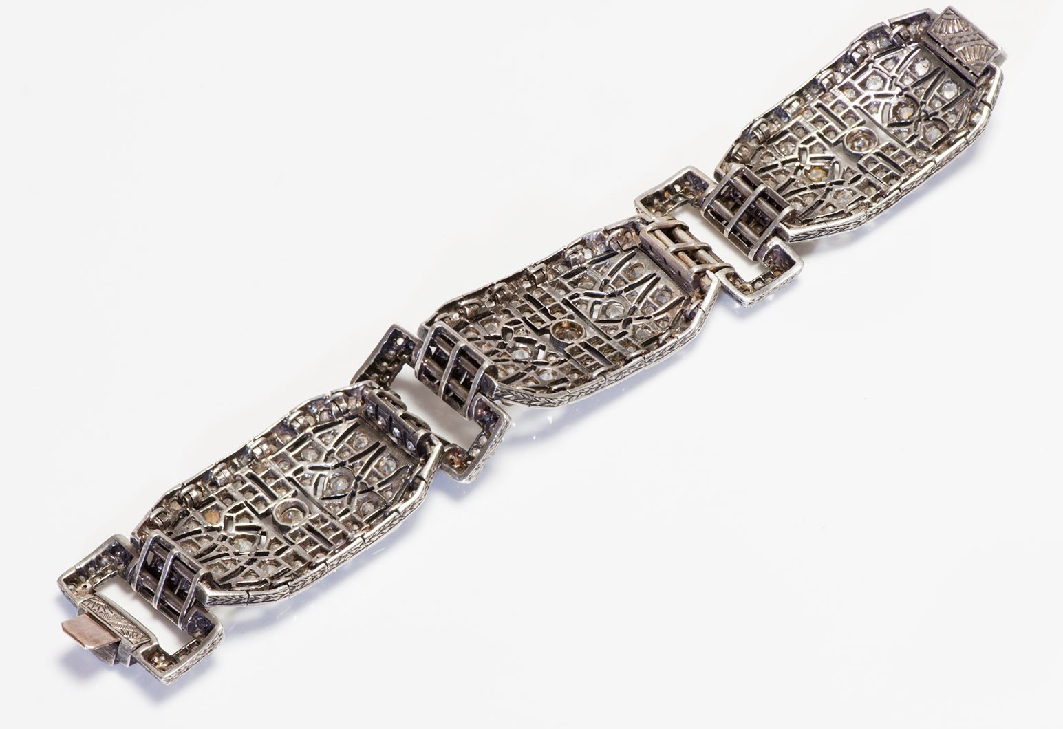 Art Deco Wide Sterling Silver Paste Bracelet
