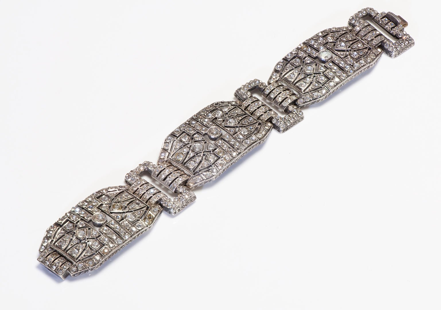 Art Deco Wide Sterling Silver Paste Bracelet - DSF Antique Jewelry