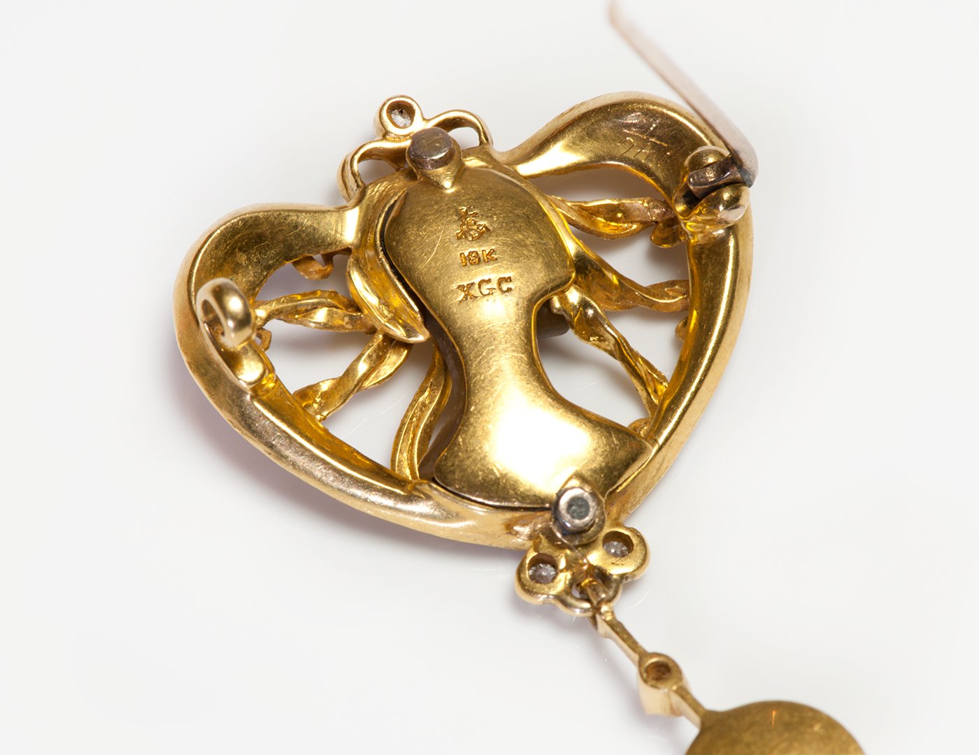 Art Nouveau 18K Gold Carved Carnelian Opal Diamond Lady Brooch