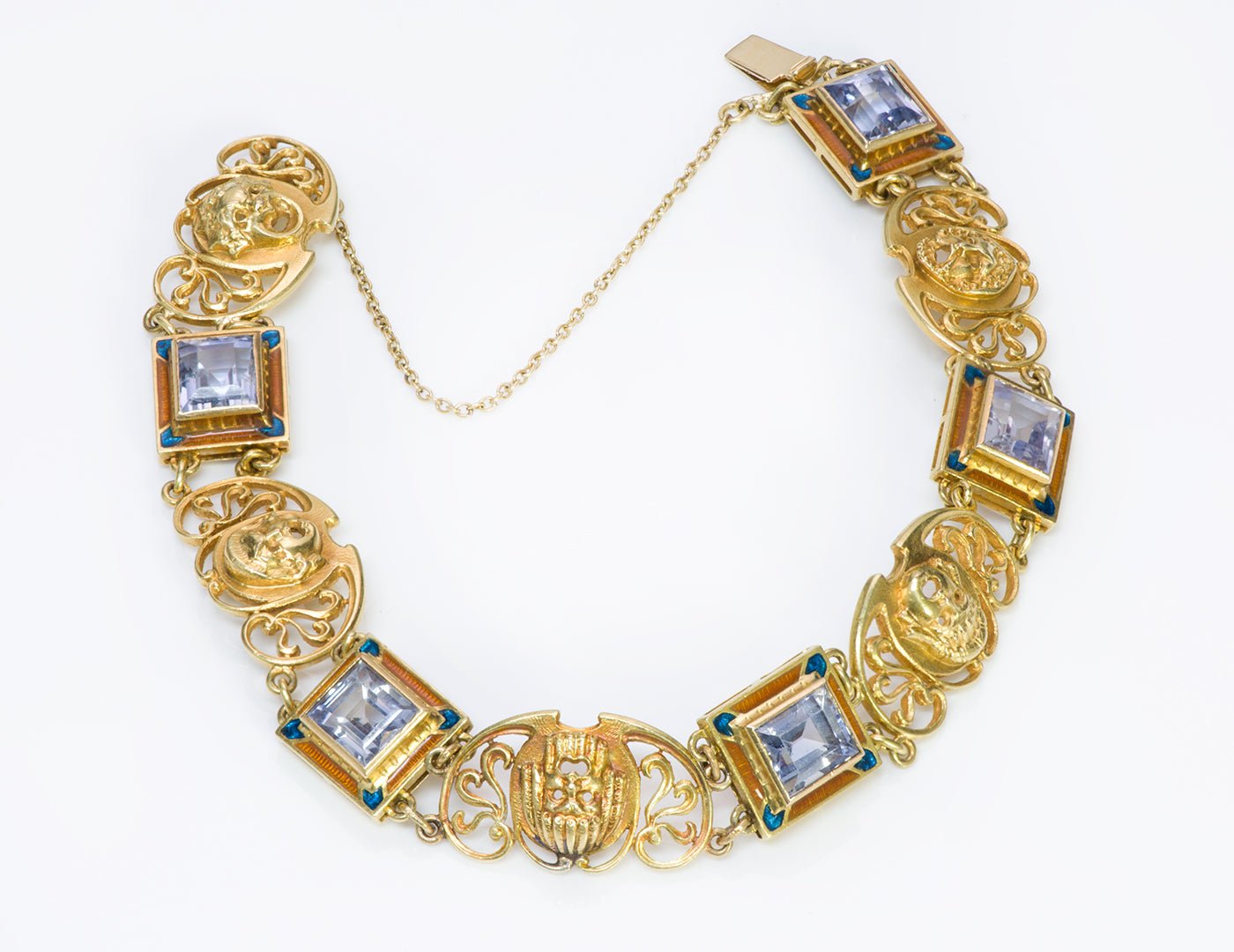 Art Nouveau 18K Gold Sapphire Enamel Bracelet