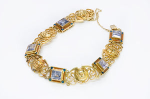 Art Nouveau 18K Gold Sapphire Enamel Bracelet