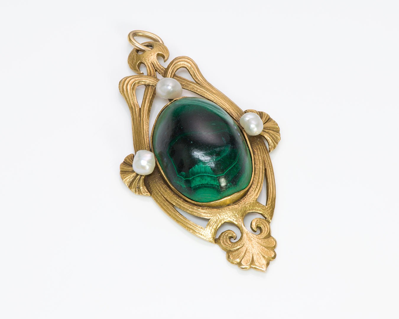 Art Nouveau Agate Gold Pearl Pendant Necklace