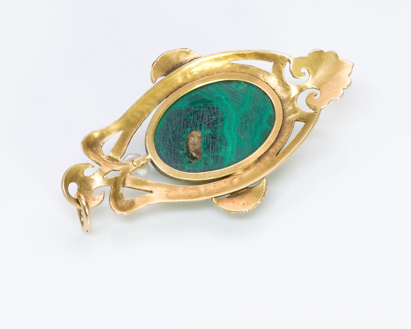 Art Nouveau Agate Gold Pearl Pendant Necklace