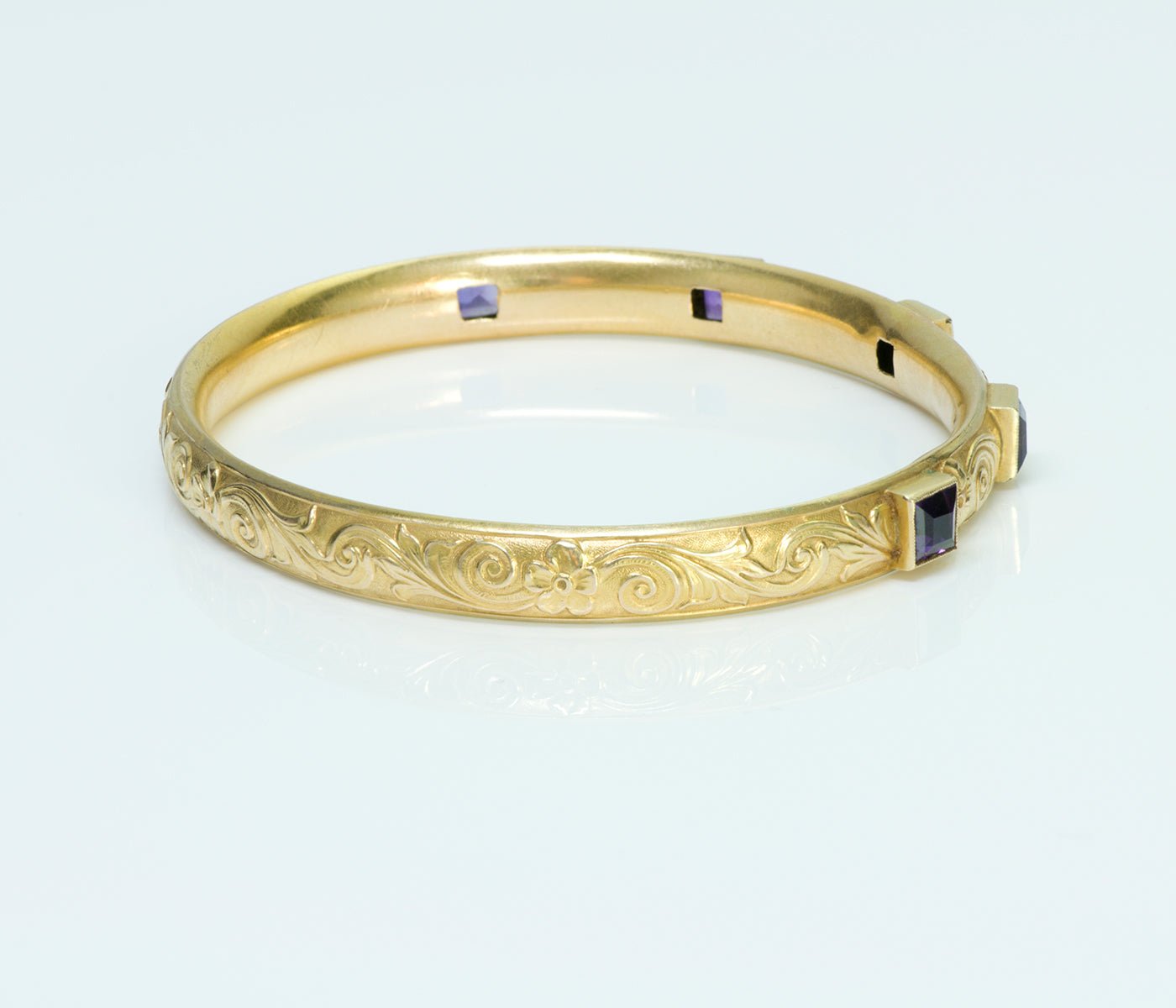 Art Nouveau Amethyst Gold Bangle - DSF Antique Jewelry