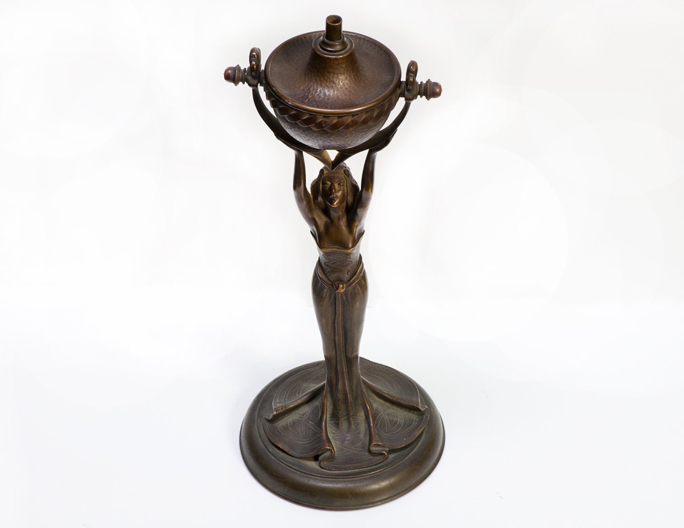 Art Nouveau Bronze Foundry Oil Lamp