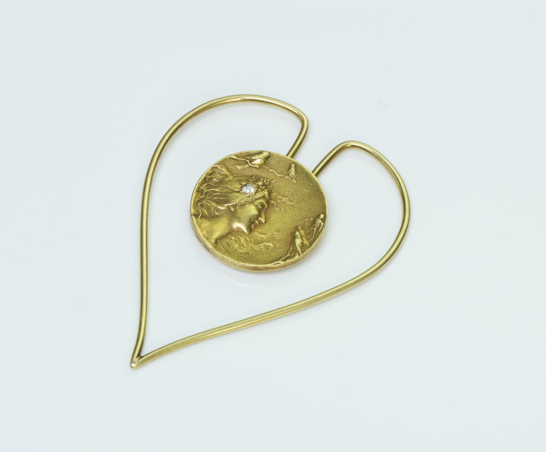 Art Nouveau Diamond Gold Heart Money Clip