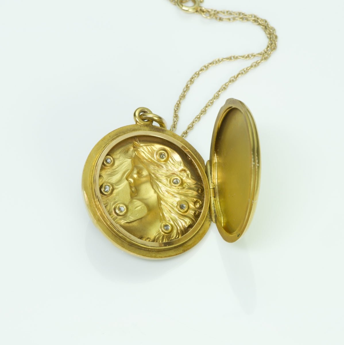 Art Nouveau Diamond Gold Locket Pendant - DSF Antique Jewelry