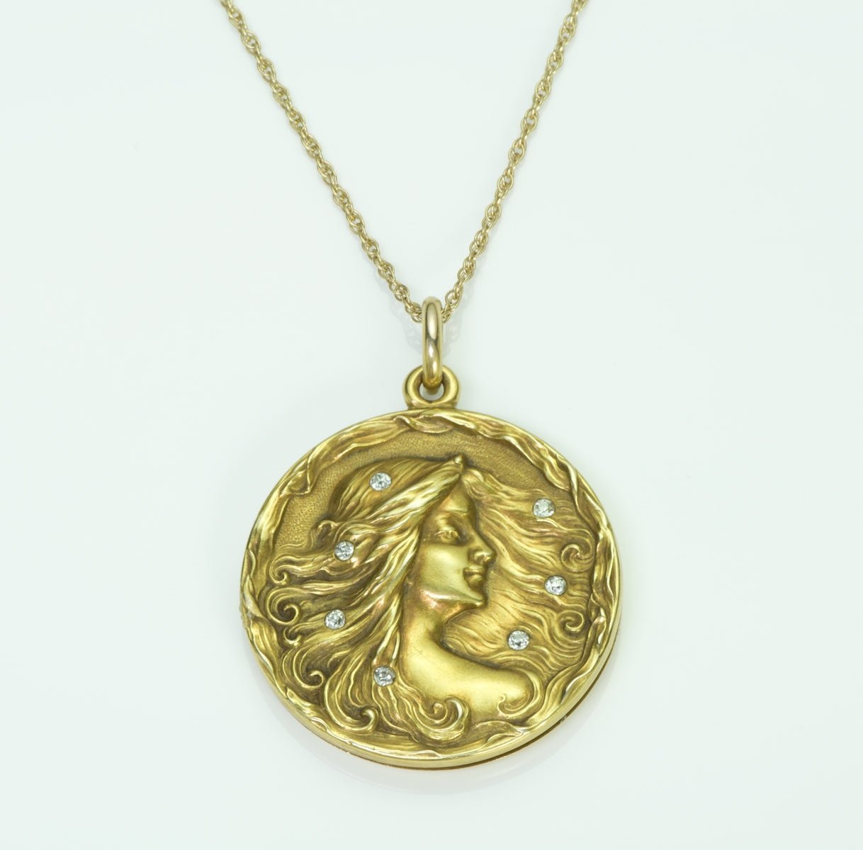 Art Nouveau Diamond Gold Locket Pendant