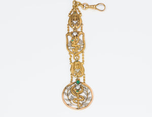 Art Nouveau Egyptian Revival Gold Diamond Pharaoh and Serpent Watch Fob
