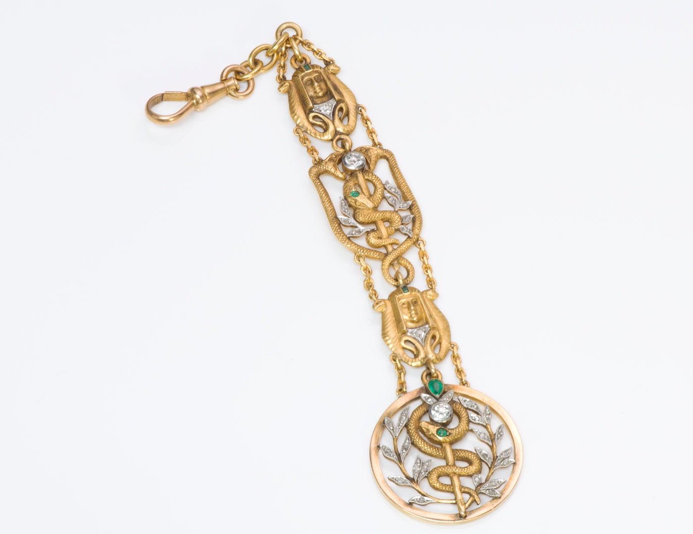 Art Nouveau Egyptian Revival Gold Diamond Watch Fob - DSF Antique Jewelry
