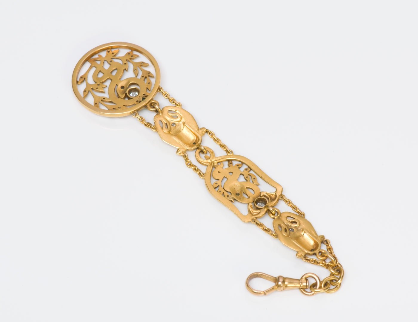 Art Nouveau Egyptian Revival Gold Diamond Watch Fob - DSF Antique Jewelry