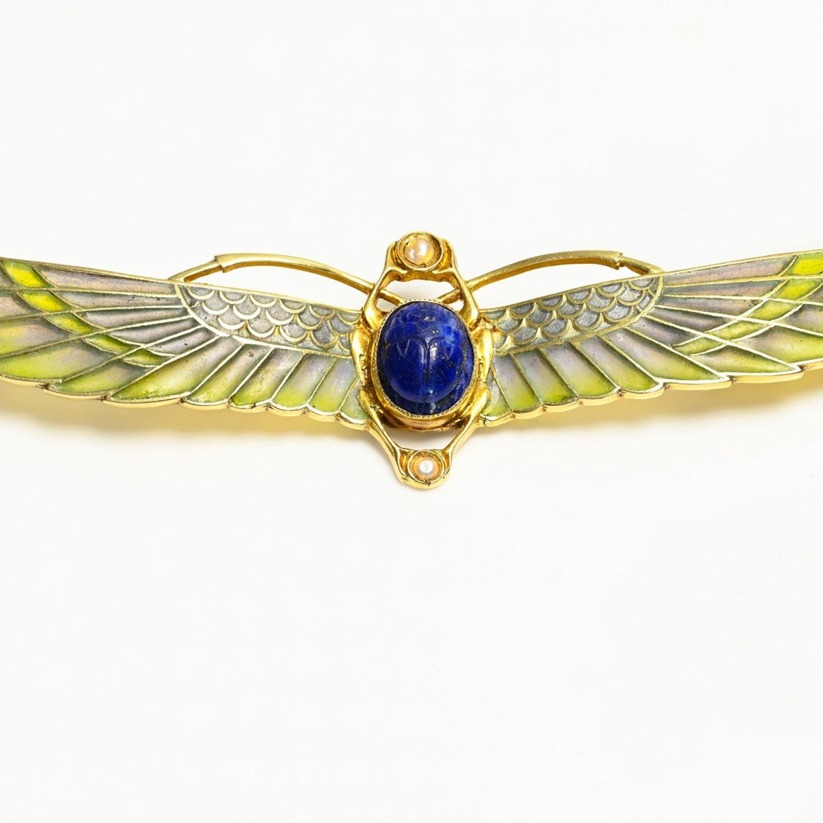 Art Nouveau Egyptian Revival Gold Plique a Jour Lapis Winged  display picture 1