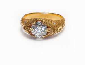 Art Nouveau Engraved Gold Owl Diamond Ring