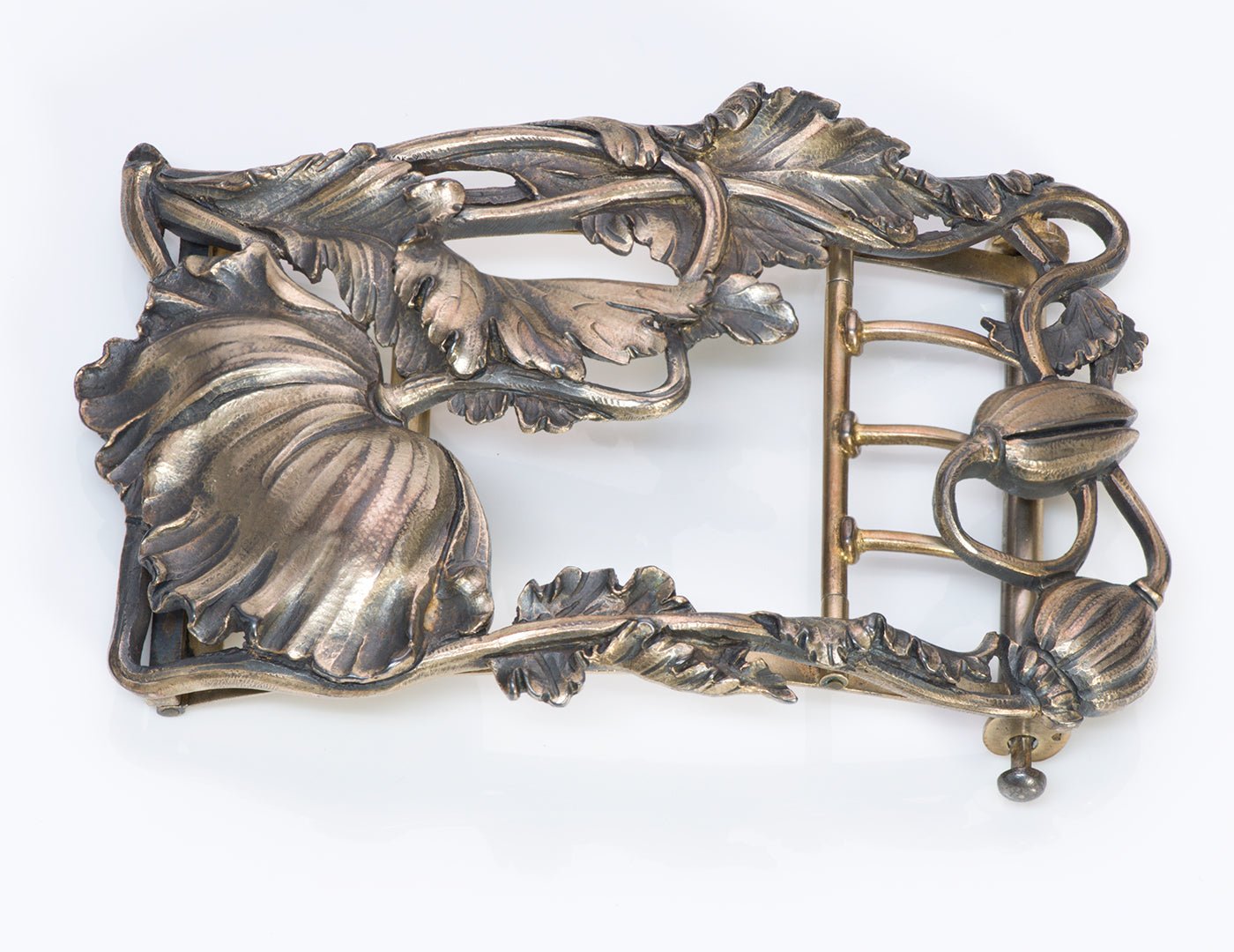 Art Nouveau Floral Silver Belt Buckle - DSF Antique Jewelry