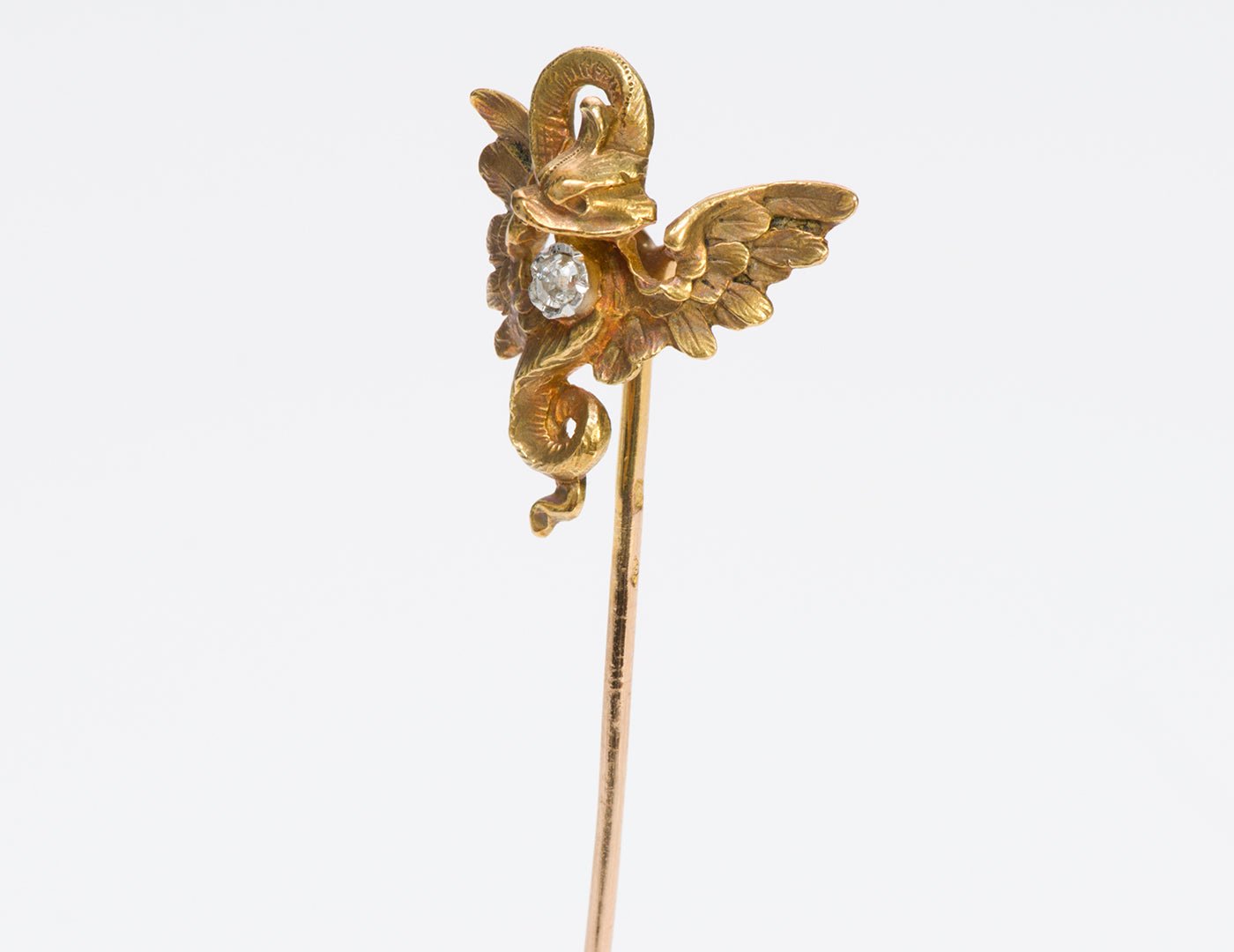 Art Nouveau French 18K Gold Griffin Diamond Stick Pin - DSF Antique Jewelry