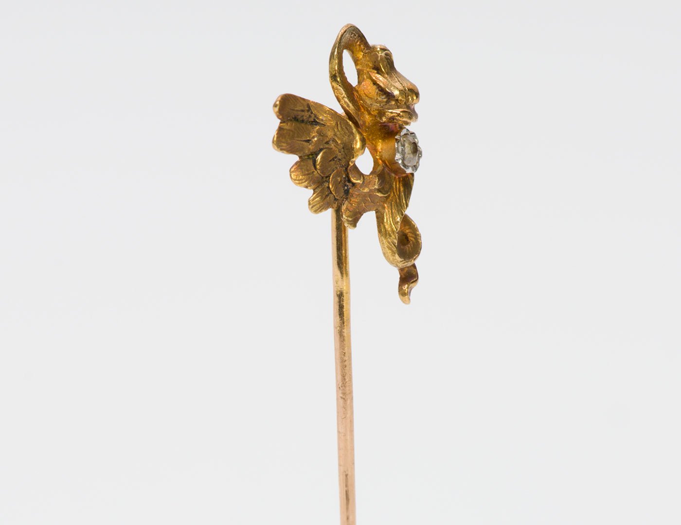 Art Nouveau French 18K Gold Griffin Diamond Stick Pin