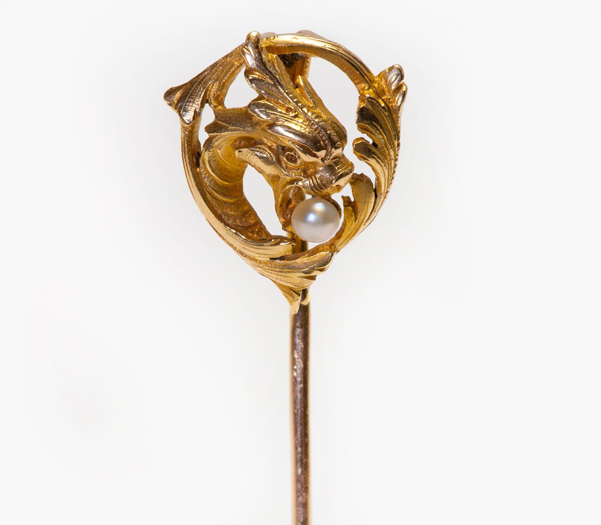 Art Nouveau French 18K Gold Griffin Pearl Stick Pin - DSF Antique Jewelry