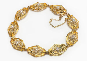 Art Nouveau French 18K Gold Pearl Bracelet