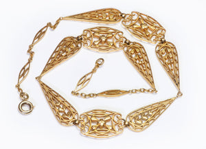 Antique Art Nouveau French Pierced 18K Gold Necklace