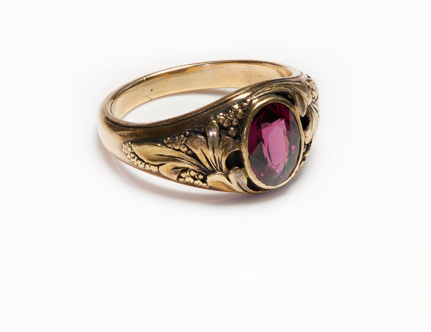 Art Nouveau Gold Almandine Garnet Men's Ring - DSF Antique Jewelry