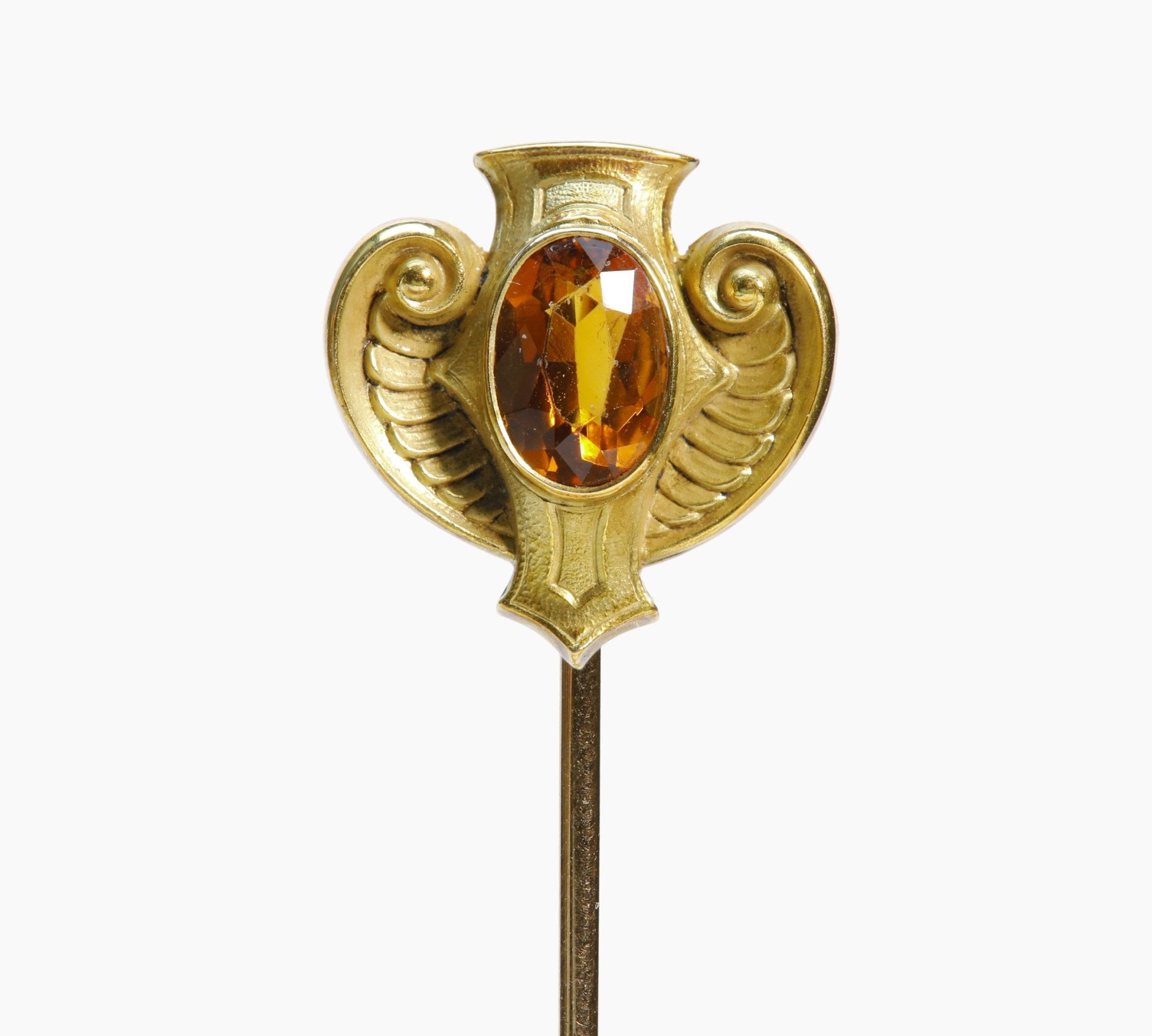 Art Nouveau Gold Citrine Stick Pin