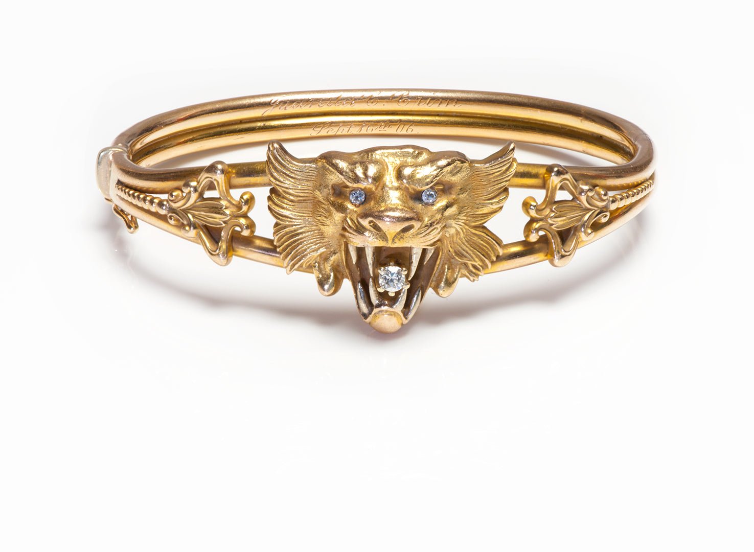 Art Nouveau Gold Diamond Griffin Bangle Bracelet - DSF Antique Jewelry
