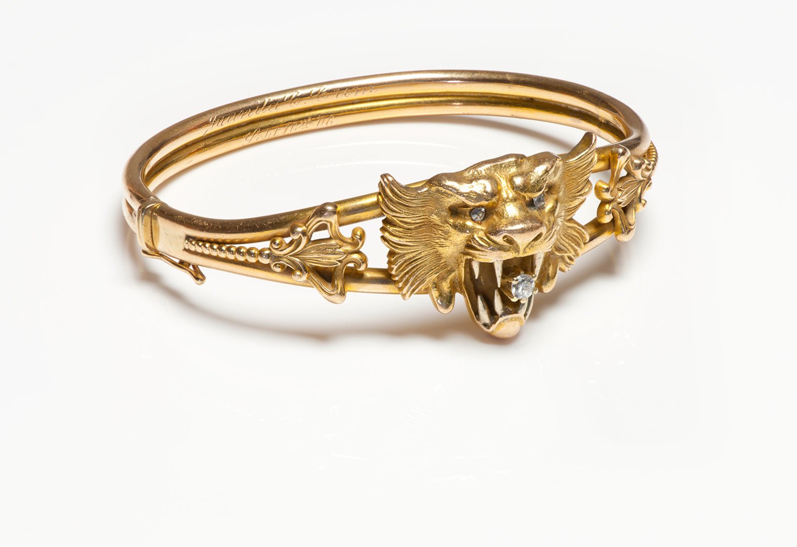 Art Nouveau Gold Diamond Griffin Bangle Bracelet