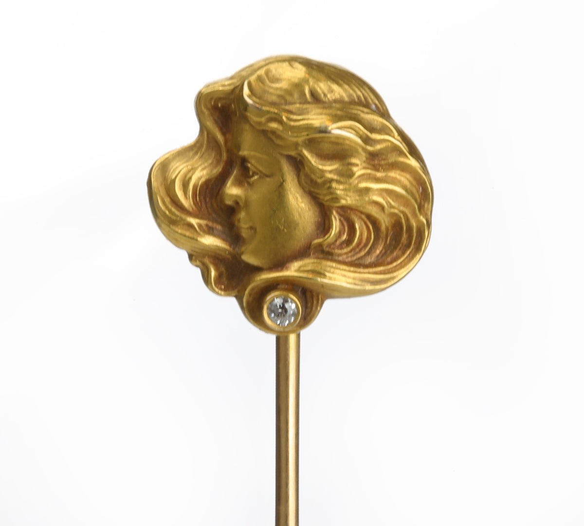 Art Nouveau Gold Diamond Lady Stick Pin