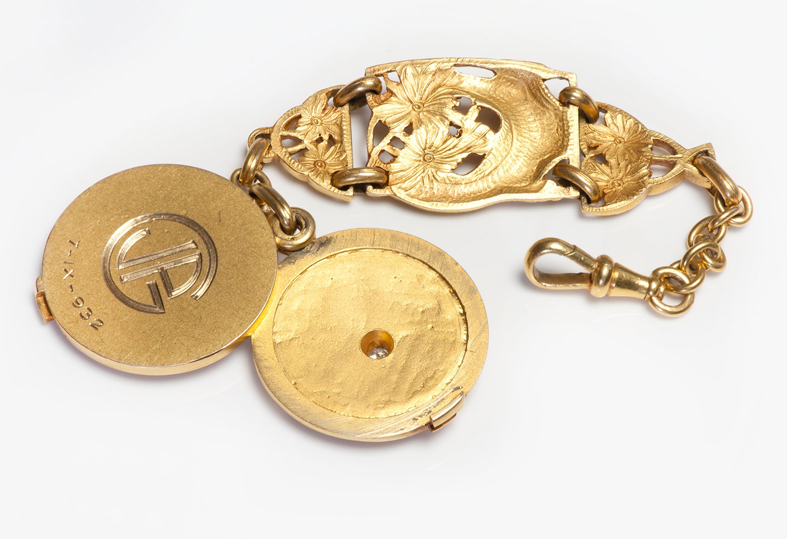 Art Nouveau Gold Diamond Locket Watch Fob - DSF Antique Jewelry