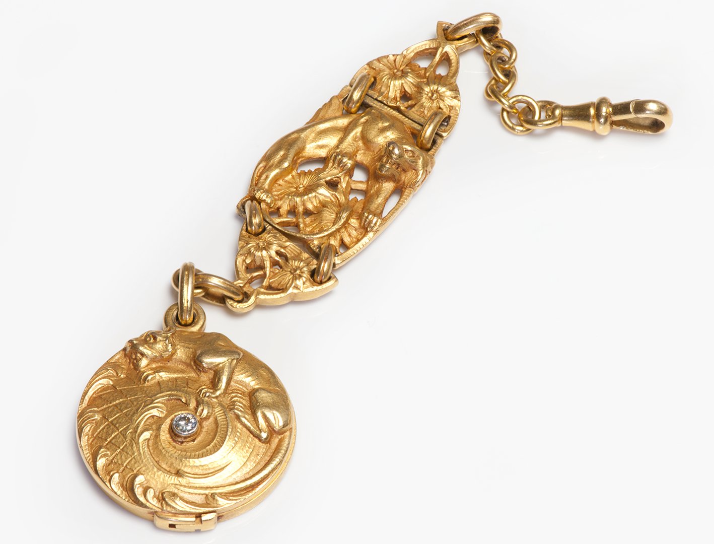 Art Nouveau Gold Diamond Locket Watch Fob