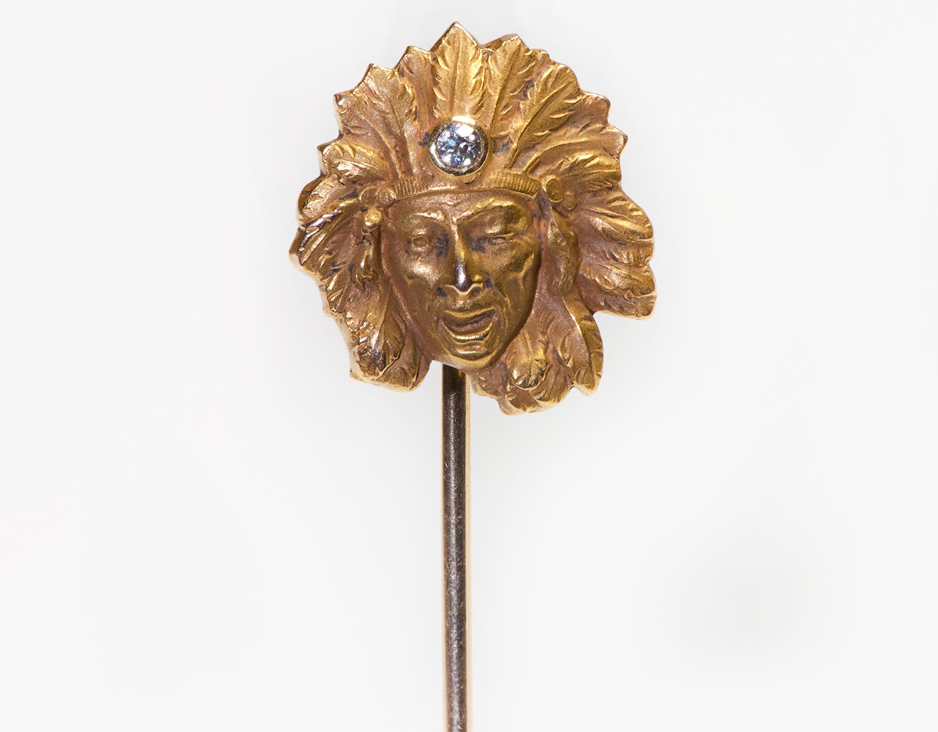 Art Nouveau Gold Diamond Native American Chief Stickpin - DSF Antique Jewelry
