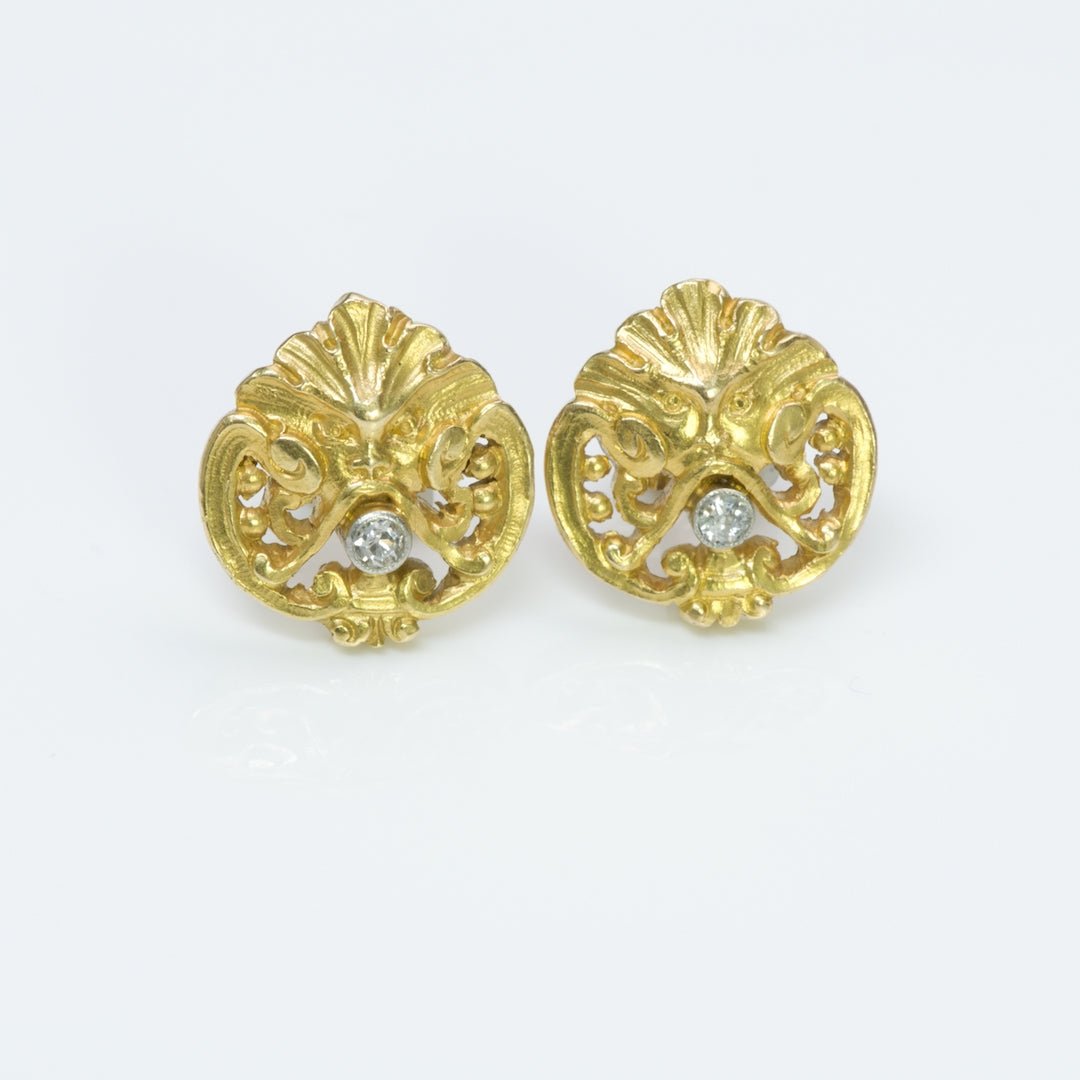 Art Nouveau Gold Diamond Stud Earrings