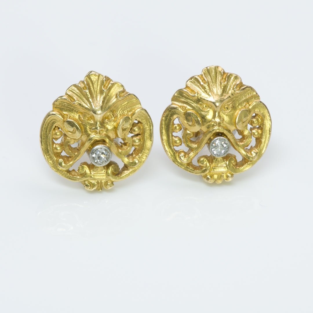 Art Nouveau Gold Diamond Stud Earrings