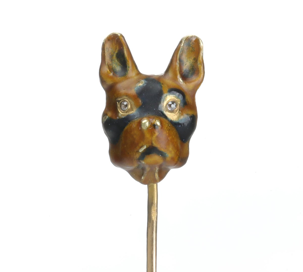 Art Nouveau Gold Enamel Diamond Dog Stick Pin