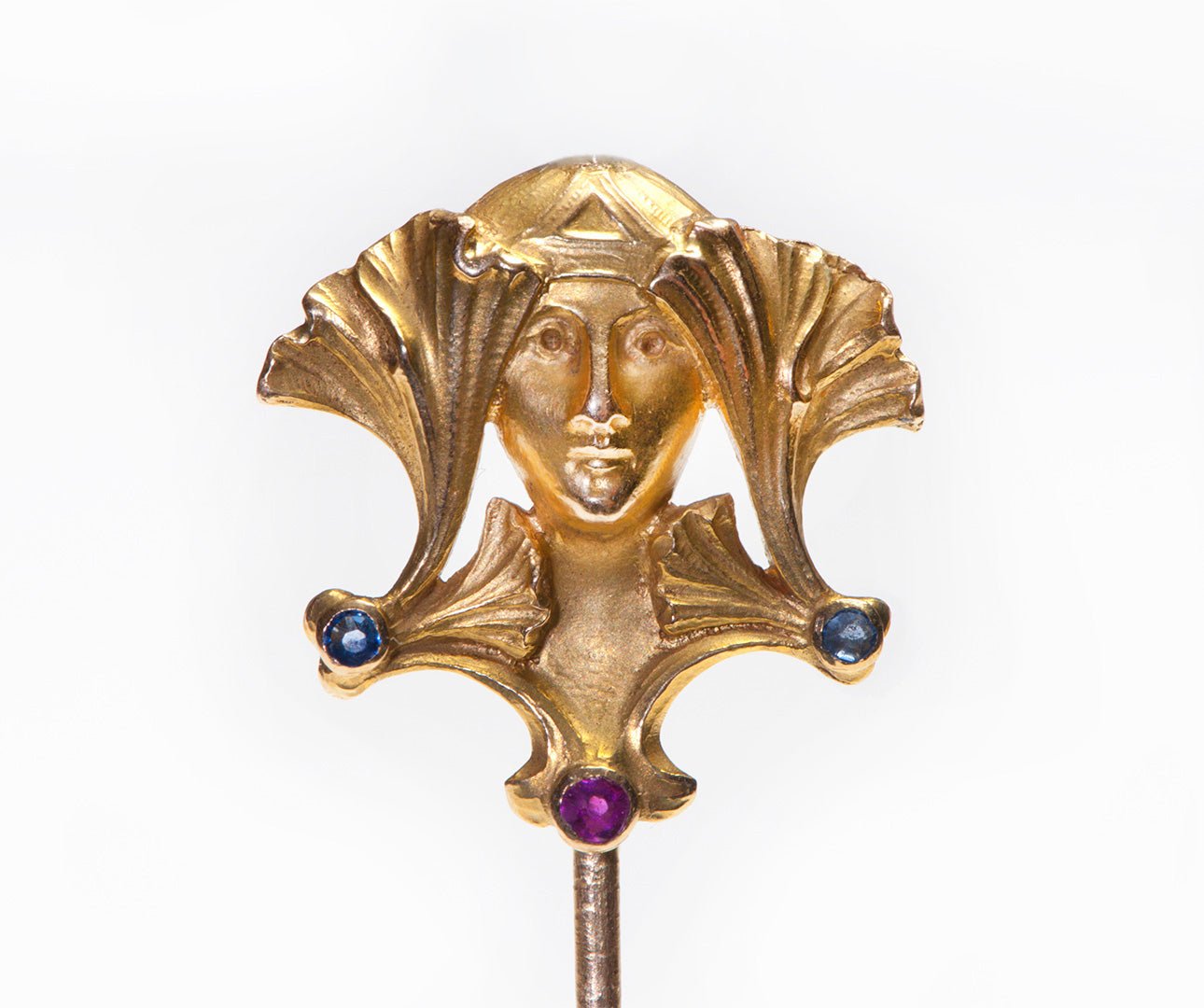 Art Nouveau Gold Face Sapphire Ruby Stick Pin - DSF Antique Jewelry