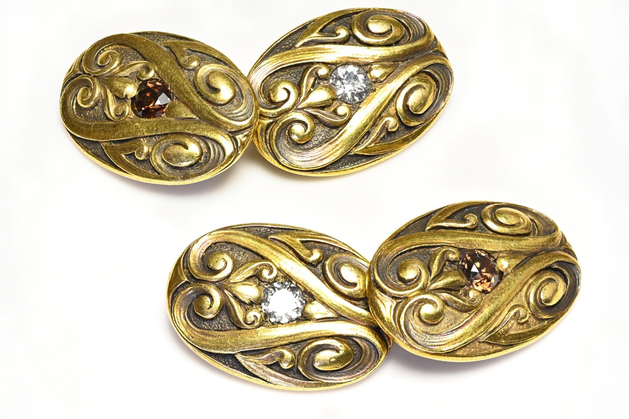 Art Nouveau Gold Fancy Diamond Cufflinks - DSF Antique Jewelry