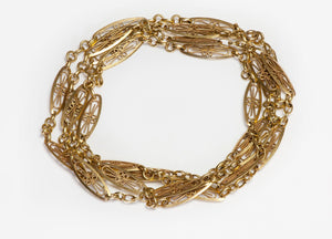Art Nouveau 18K Yellow Gold Filigree Sautoir Chain Necklace
