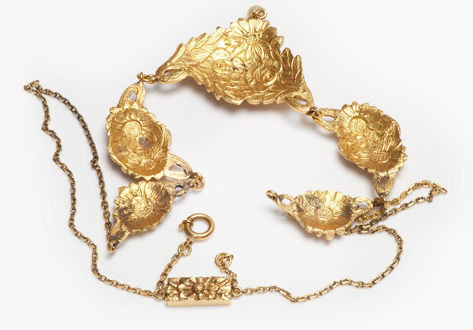 Art Nouveau Gold Flower Necklace - DSF Antique Jewelry