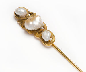 Art Nouveau Gold Fresh Water Pearls Stick Pin