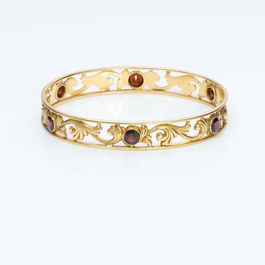 Art Nouveau Gold Garnet Bangle Bracelet - DSF Antique Jewelry