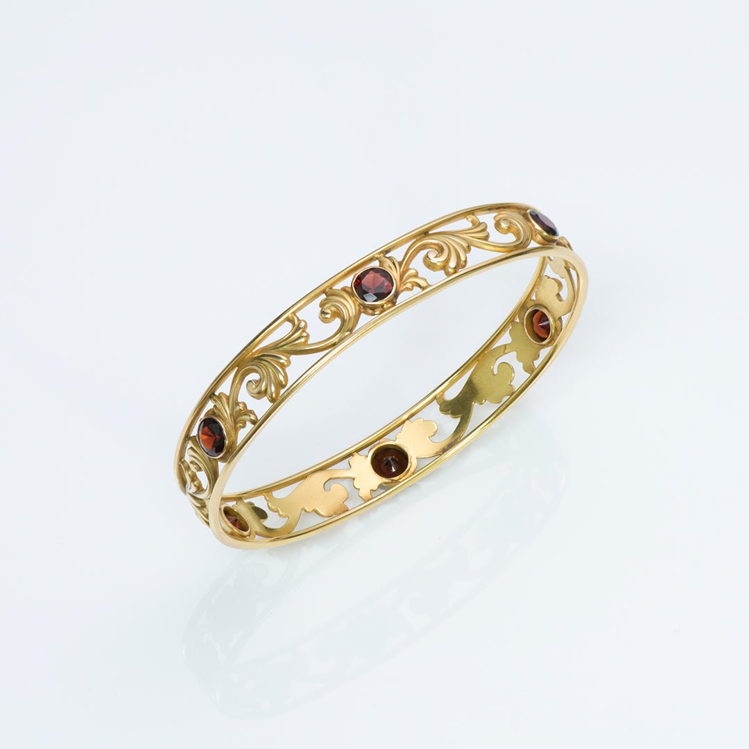 Art Nouveau Gold Garnet Bangle Bracelet