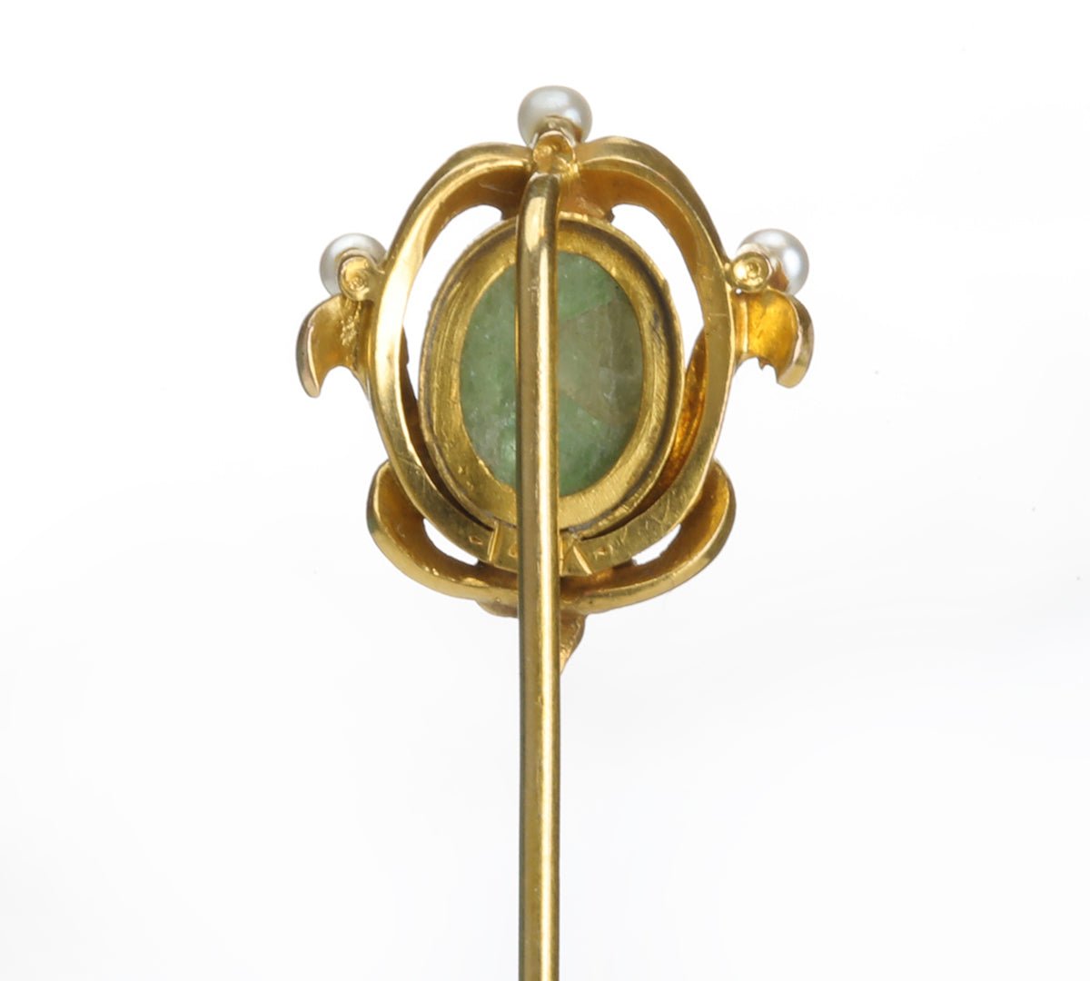 Art Nouveau Gold Green Stone Pearl Stick Pin