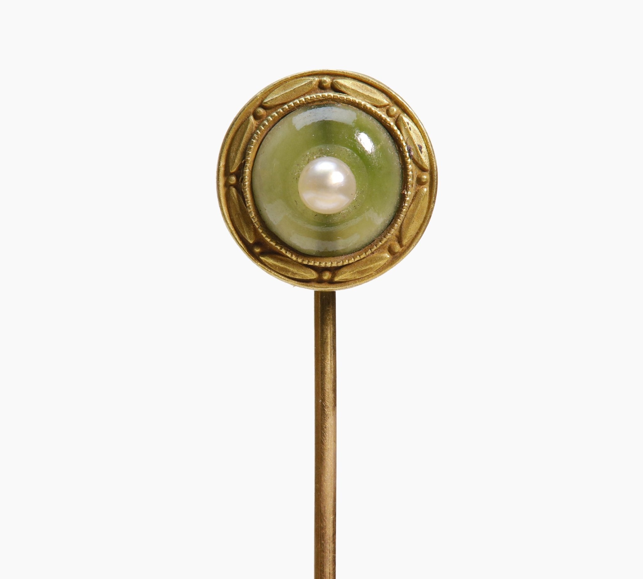 Art Nouveau Gold Jade Pearl Stick Pin