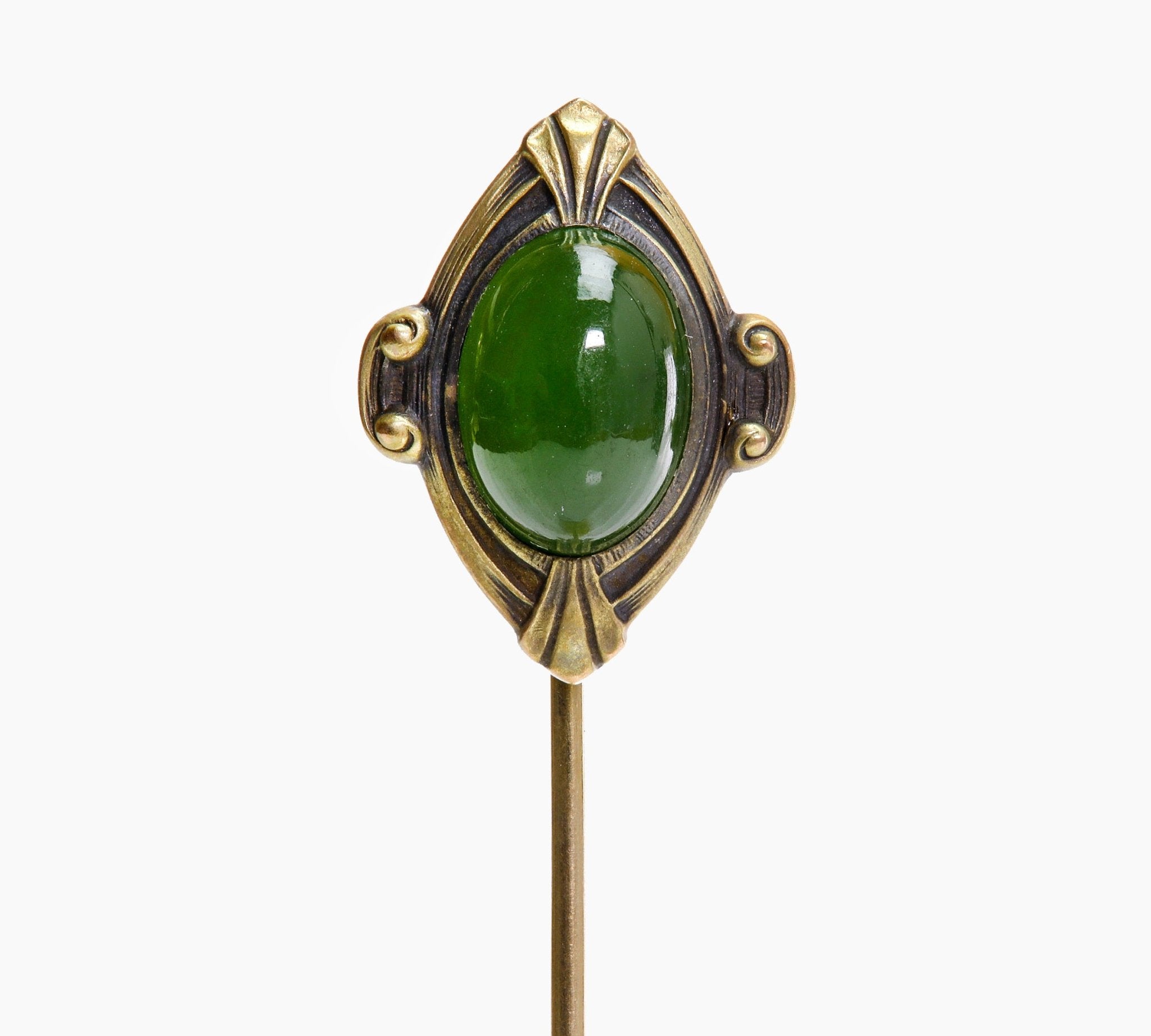 Art Nouveau Gold Jade Stick Pin