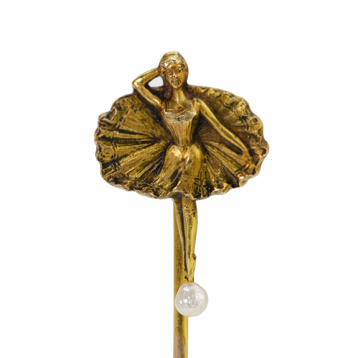 Art Nouveau Gold Lady Dress Pearl Stick Pin
