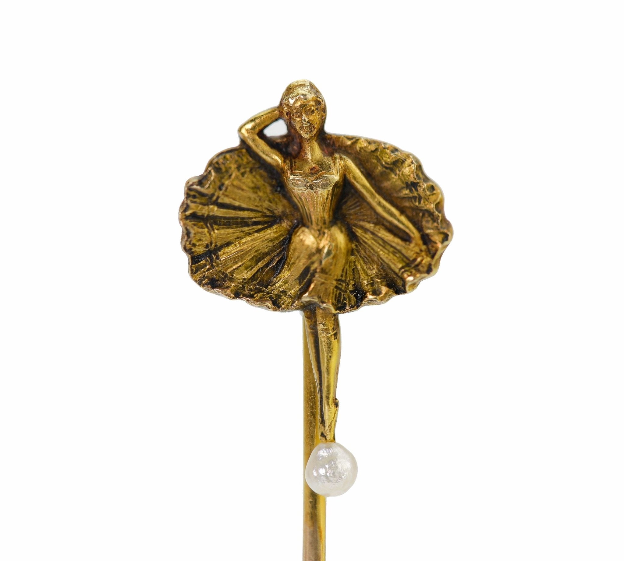 Art Nouveau Gold Lady Dress Pearl Stick Pin