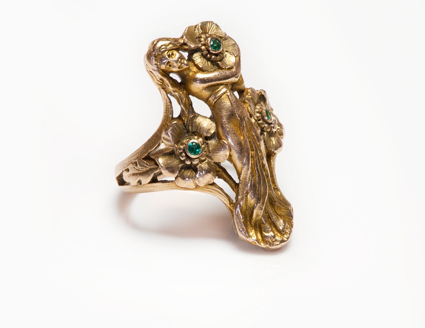 Art Nouveau Gold Lady Emerald Ring
